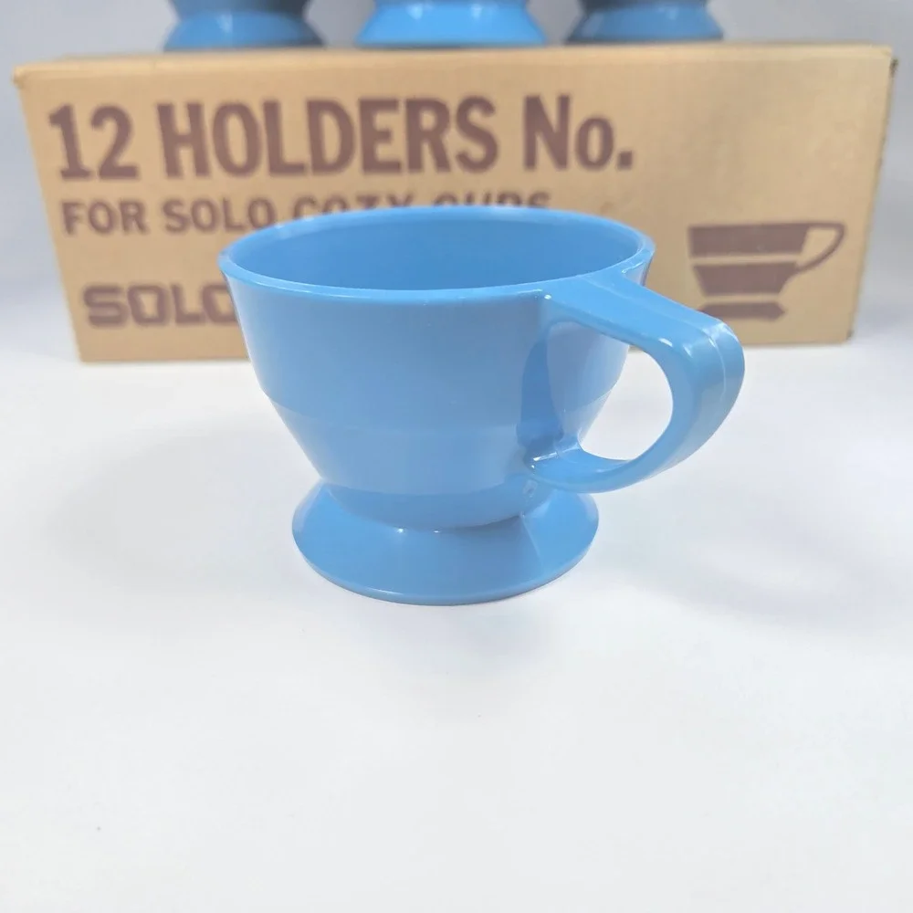 Vintage SOLO Cozy Cup Holders Blue Plastic Stackable 12‎ Original Box Retro MCM